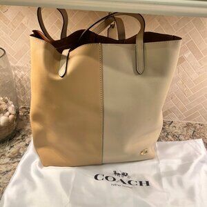 Coach North Tote In Colorblock Double Face Leather Tote Bag, Ivory Multi